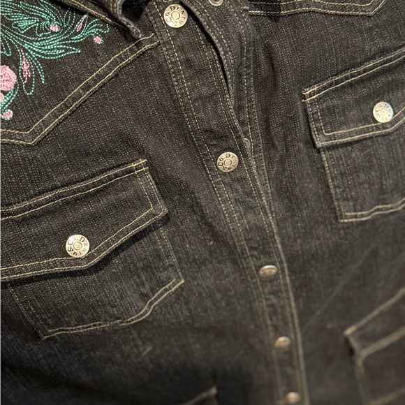 Denim & Co Black Vintage Denim Floral Embroidered Jacket Women’s 2XL Boho Y2K - Picture 2 of 8